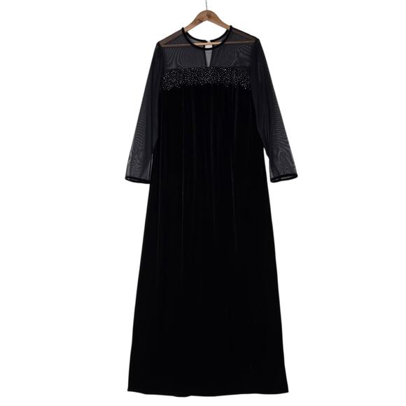 VTG Jessica Howard Evenings Beaded Velvet Maxi Dress Gown sz 18* Black Formal - Picture 1 of 16